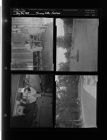Jimmy Fellis feature - man at desk, people doing yard work, men arranging chairs (4 Negatives) (August 30, 1958) [Sleeve 58, Folder e, Box 15]